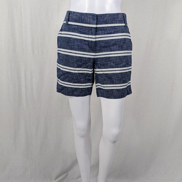 Ann Taylor Loft Mid-Length Shorts Blue and White Stripes Size 2 - Picture 1 of 5